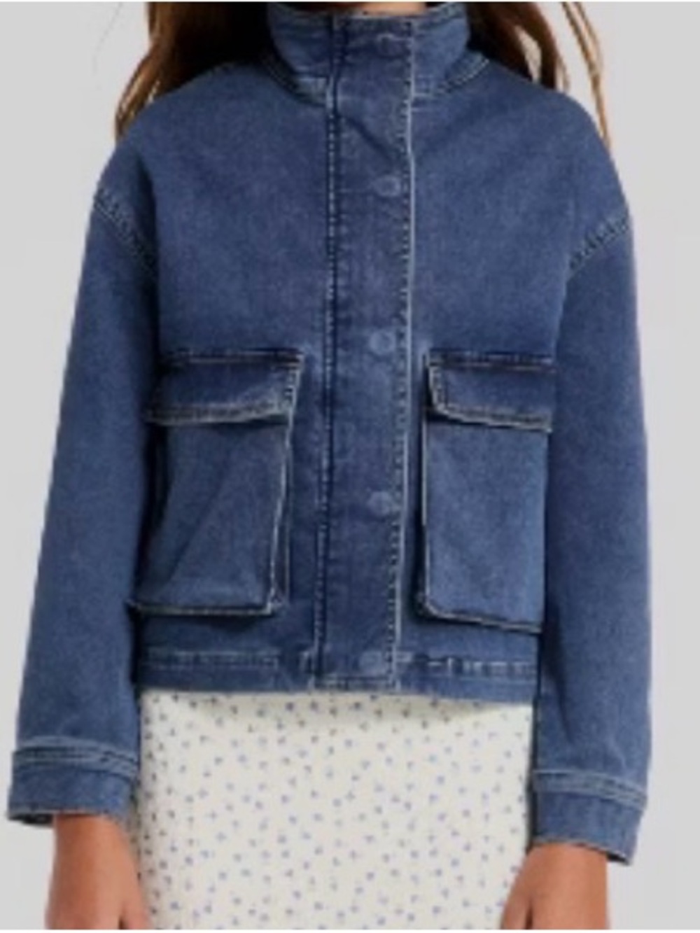 Art & Class Girls Denim Jacket Size S Blue Jean Utility Cargo Pocket Zip Up